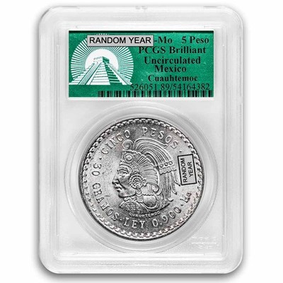 1947-1948 Mexico Silver 5 Pesos Cuauhtemoc BU PCGS (Green Label
