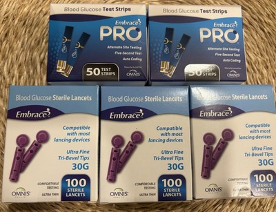 Embrace Pro Blood Glucose Test Strips 100 Count, PLUS 300 Lancets Bundle