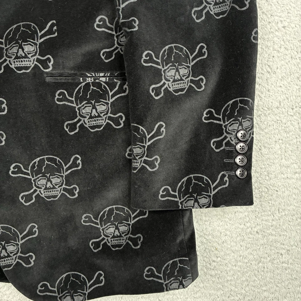 Structure Blazer Men’s Medium Black Suede Jacket Skull Print Grunge Goth Y2K - Image 4 of 4