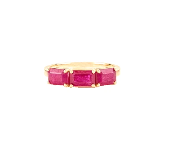 1.44 Karat Natürlich Oktagon Schliff Rubin Jubiläum Band Ring IN 10k Gelbgold - Bild 1 von 4