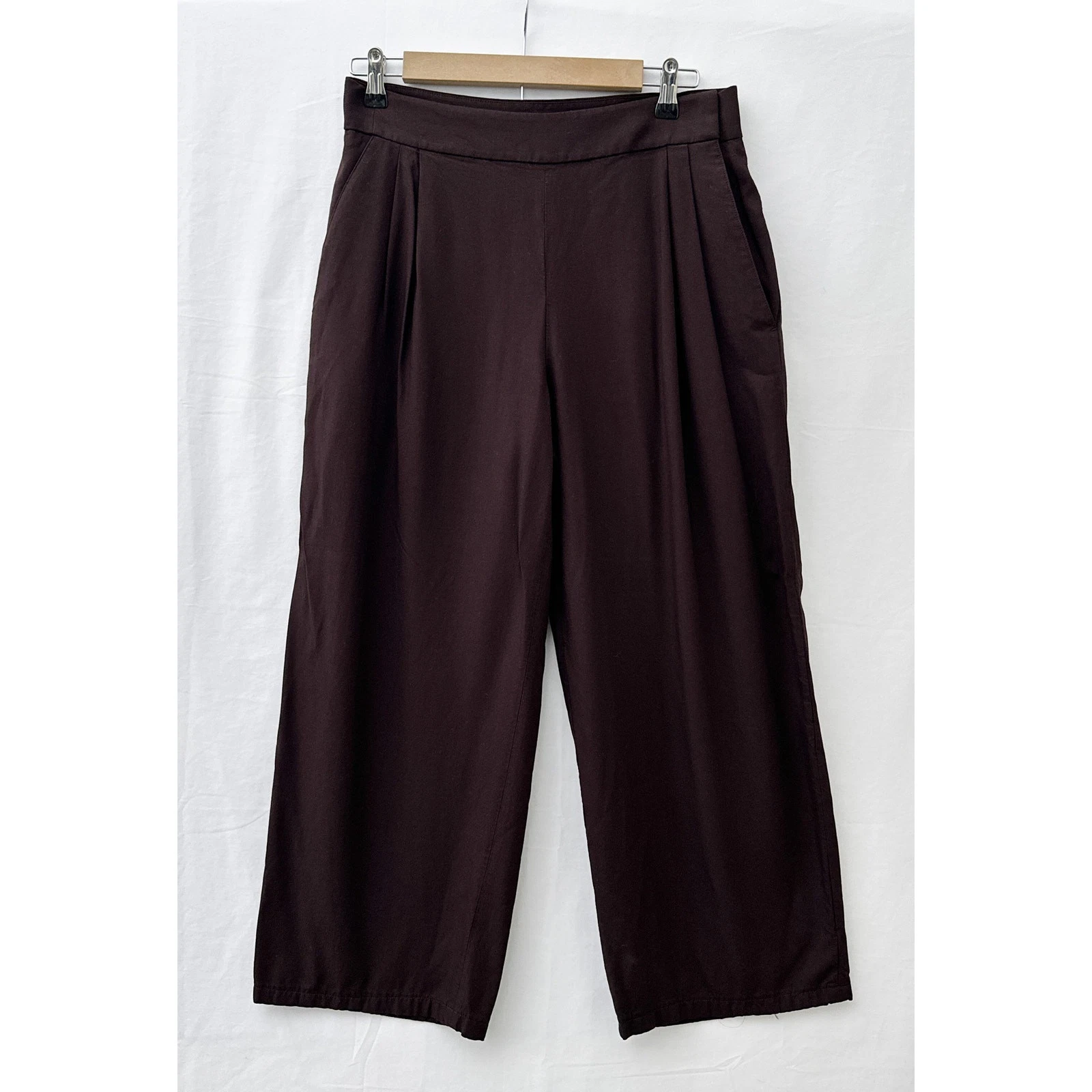 Vince Drapey Pleated Wide Leg Crop High Rise Pants Brown Women's Size 6