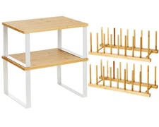 4 Pcs Kitchen Organizer Accessories Set Cabinet Organizer Shelf and Bamboo Di...