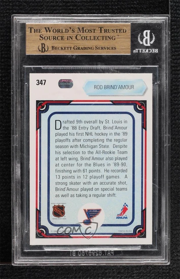 1990 Upper Deck All-Rookie Team Rod Brind'Amour #347 BGS 9.5 GEM MINT Rookie RC - Image 2 of 2