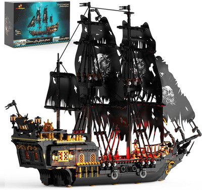 Pirate Ship Building Toys with Lights, Pearl Pirate Ship Model Boat Kit 40002, B