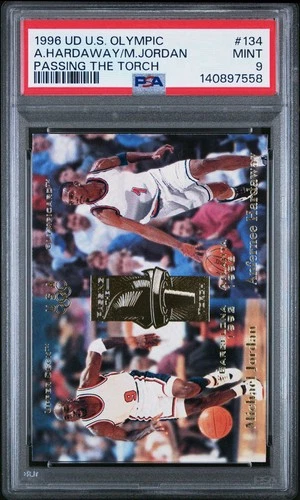 1996 UD OLYMPIC MICHAEL JORDAN & HARDAWAY PASSING THE TORCH INSERT *PSA MINT 9!