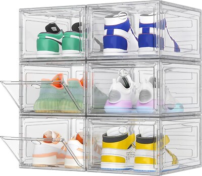6 Stück Stapelbare Schuh Aufbewahrungsbox Klar Kunststoff Schuh Organizer für Sneaker Display