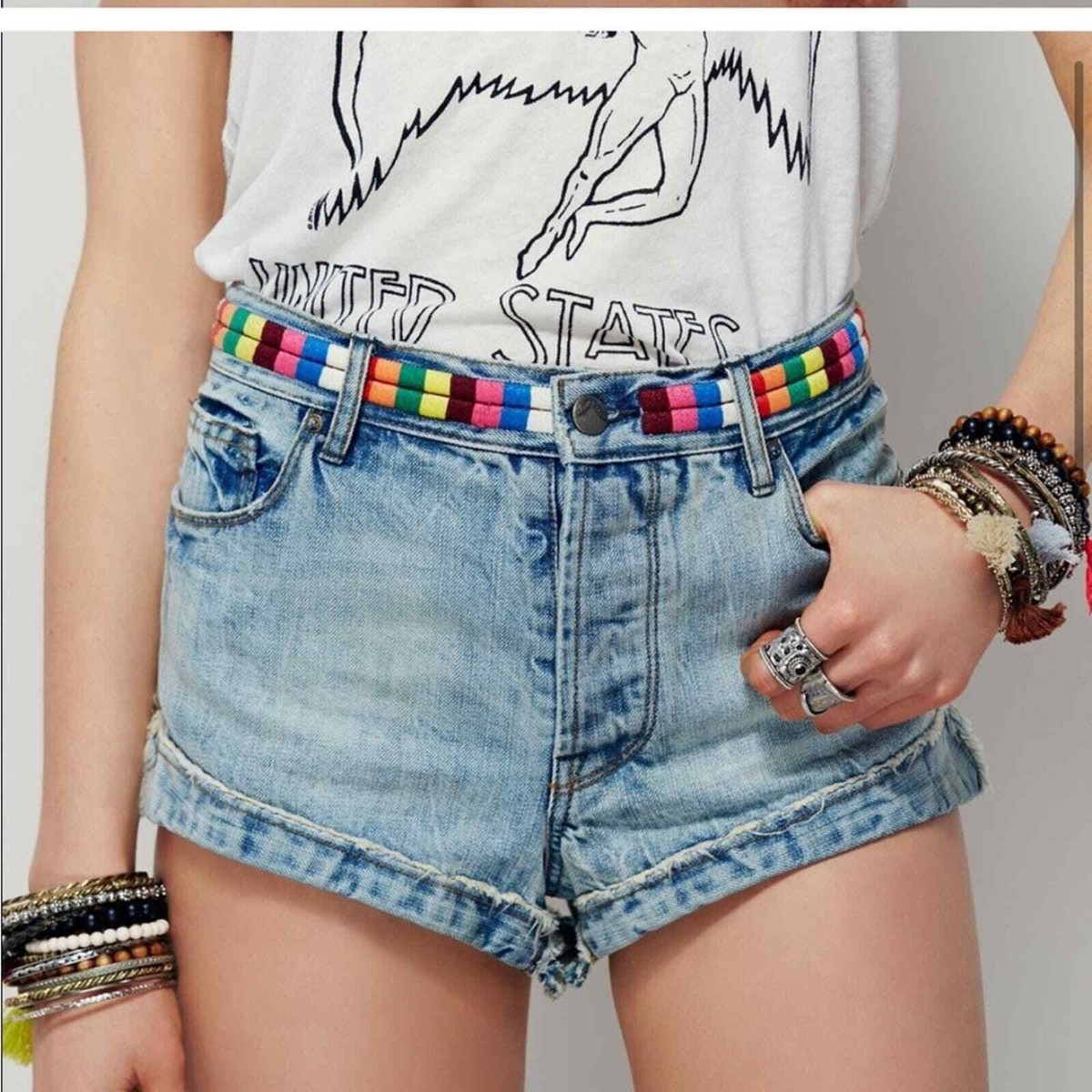 Rainbow Pride Denim Shorts Free People Jean Shorts Womens Size 24