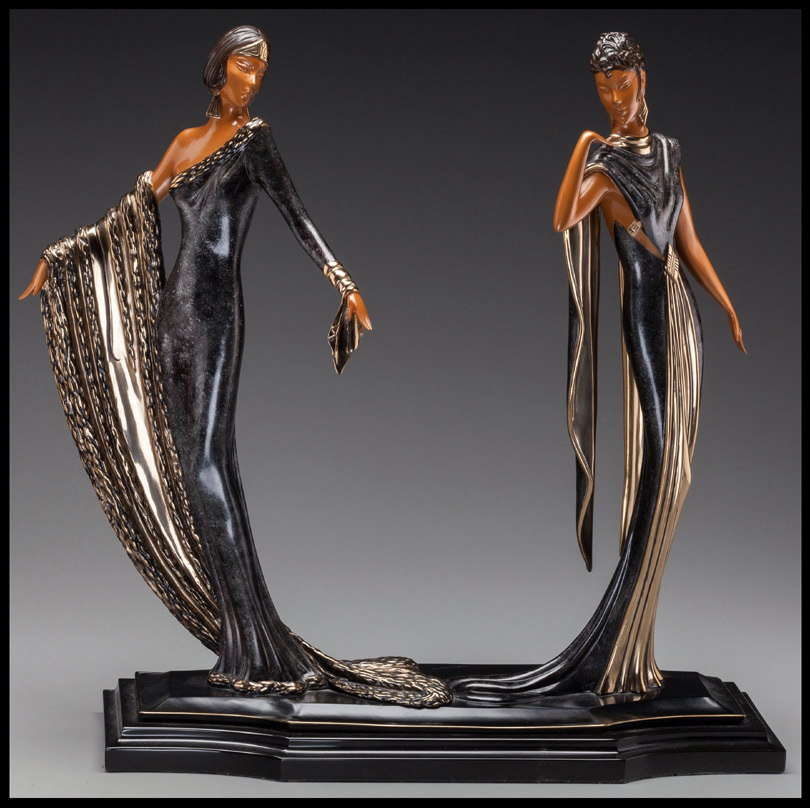 ERTE Signed BRONZE Sculpture DUETTO Original ART DECO