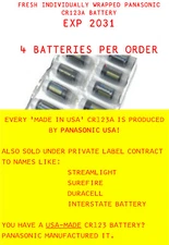 4PK- INDIVIDUALLY SEALED PANASONIC USA CR123A BATTERY APPROVED BY STREAMLIGHT