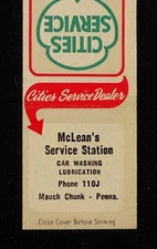1950s McLean's Service Station Cities Service Gas Phone 110J Mauch Chunk PA MB