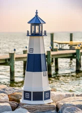 Poly Lighthouse - Montauk Style in Patriot Blue & White - Amish Crafted