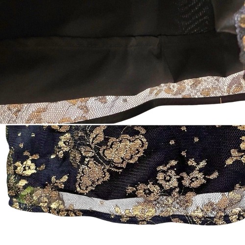 Vestido Nha Khanh Viera Lámina Metálica Hombro Descubierto Floral Volantes Negro Dorado Talla 22 - Imagen 6 de 7