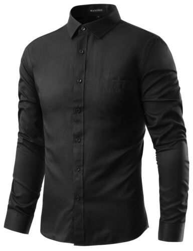 Men's Slim Fit Long Sleeve Dress Shirts Casual Formal Button Down Pockets