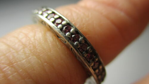 STERLING SILVER ESTATE PANDORA ALE PINK CUBIC ZIRCONIA ETERNITY RING SIZE 5.5 - Photo 1/4