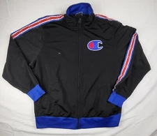 Champion Mens 2XL Blue Full Zip Track Jacket Logo Taping Big C Long Sleeve Y2K