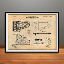 1880 Steinway Grand Piano Forte Patent Print Art Drawing Poster
