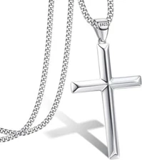 925 Sterling Silver Cross Pendant Necklace 2MM Curb Chain Necklace 16"-30" Italy