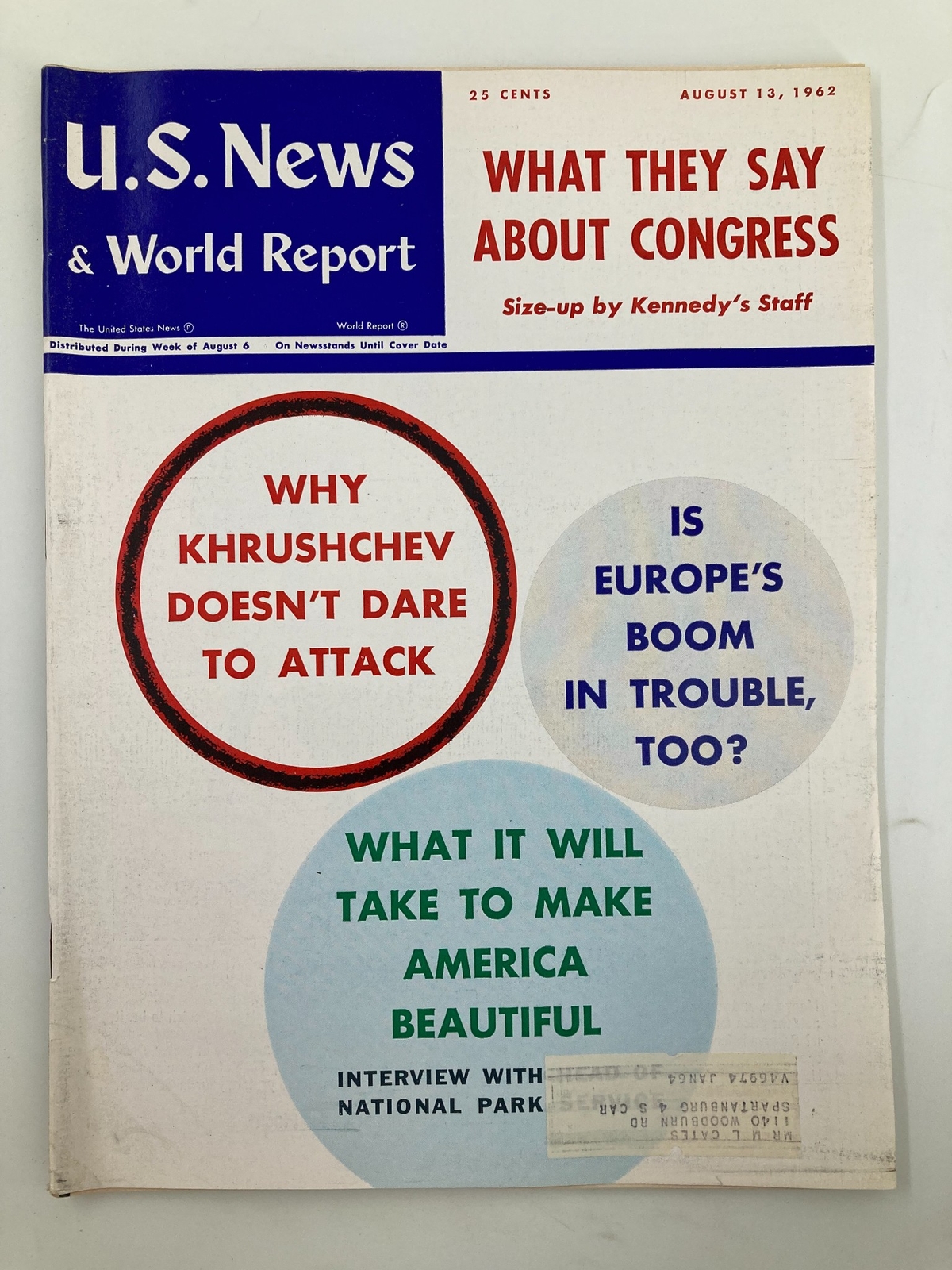 Us News &Amp; World Report Magazine August 13 1962 What They Say About Congress
