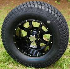 12" STALKER BLACK ALUMINUM WHEELS AND 23x10.5-12" TURF TIRES COMBO - SET OF 4