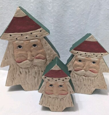 Set Of 3 Vtg Tree Shaped Santa Gift Decor Nesting Boxes Textured 11'', 8'', 6''