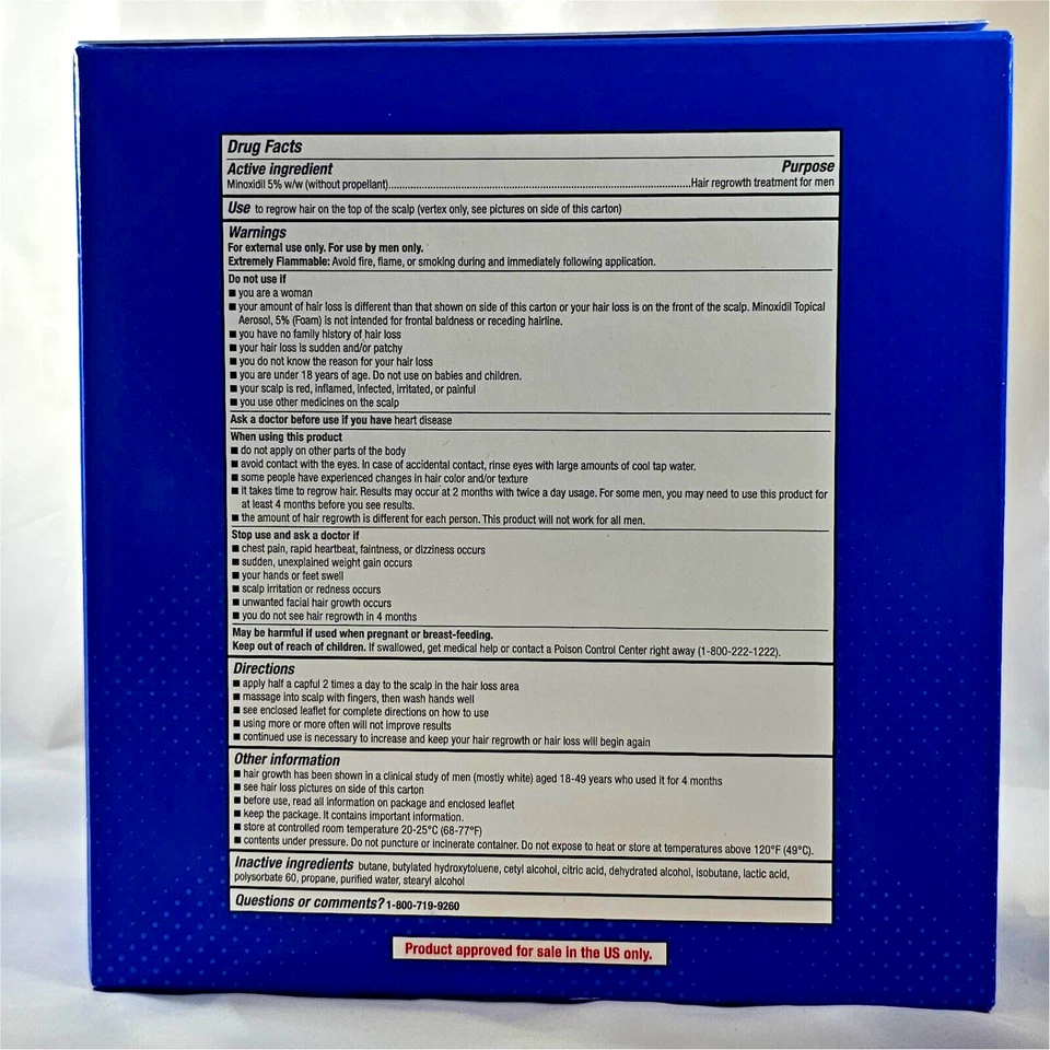 Kirkland Signature 5% espuma de minoxidil crescimento de cabelo masculino 6x 2,11 latas EXP 02/2027 - Imagem 2 de 3