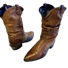 Vintage Dingo Women Brown Leather Cowboy Western SLOUCH Biker Boots 9.5 1/2 M