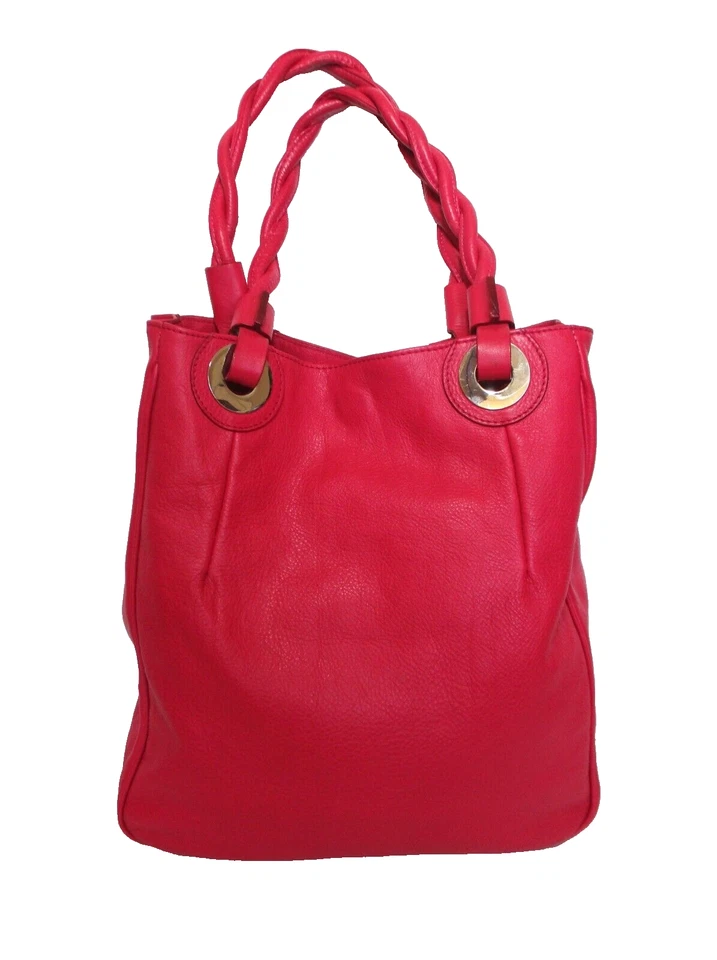 Bolsa tote FALOR Italia Le Borse couro rosa brilhante grande 2 alças - Imagem 3 de 4