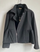 Peter Jensen Danish Designer Black Wool Melton Smock Biker Jacket Size L/uk 12