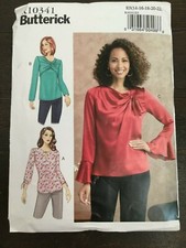 Butterick B6712 Top Overlay Variations Keyhole Long Sleeves Flounce 14-22 Uncut