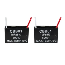 2PCS 500V 1UF CBB61 Ceiling Fan Motor Running Capacitor 2 Wire 50/60 Hz