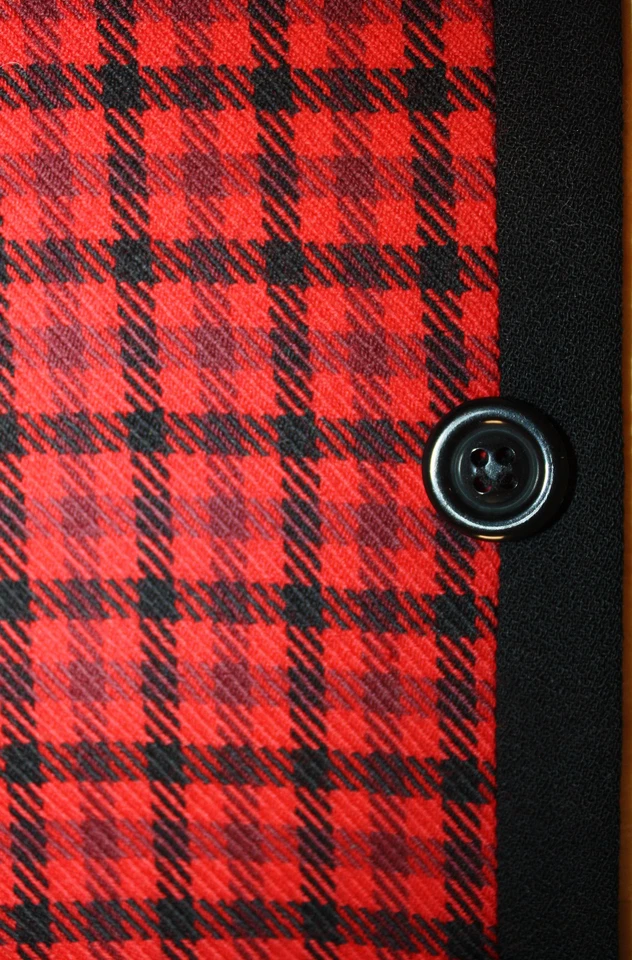 VINTAGE GEOFFREY BEENE Red Black Plaid Check Wool Jacket Blazer 6 - Image 4 of 4