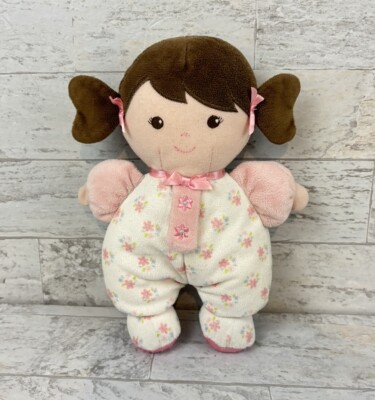 Pink Rattle Doll Baby Starters Olivia Rattle Doll Plush Floral Pink Brown Hair Pigtails ...