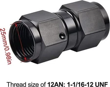 12 AN to -12 AN Straight Female Swivel Coupler Union Fitting Black Aluminum AN12