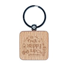 Craft a Happy Life Crafting Sewing Engraved Wood Square Keychain Tag Charm
