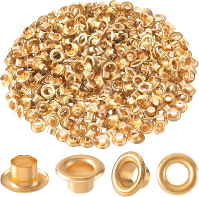 300Pcs 1/8'' ID Metal Grommets Eyelets Gold Brass Self-Backing for Leather Canvas