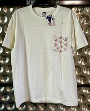 Uniqlo Kaws Pocket T-Shirt White/Pink Graphic Shirt New | Size Large