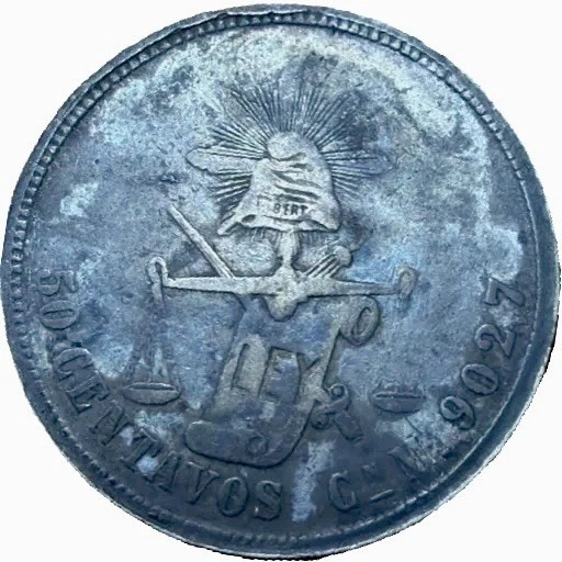 1887 Cn MEXICO, SECOND REPUBLIC 50 CENTAVOS - VERY NICE CULIACAN EXAMPLE! - Image 4 of 4