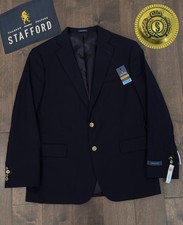 Stafford Mens Navy Blue Wool Blend Gold Button Blazer Sport Coat Jacket Size 40S