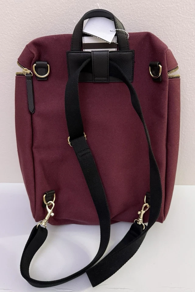 Mochila Convertible HENRI BENDEL Edición Limitada Borgoña Lona Rayas ¡Como Nueva! Foto 2 de 4