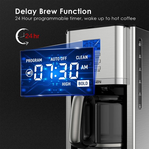 Stainless Steel 12 Cup Coffee Maker, Programmable Coffee Machine Self-Cleaning - Picture 4 of 9