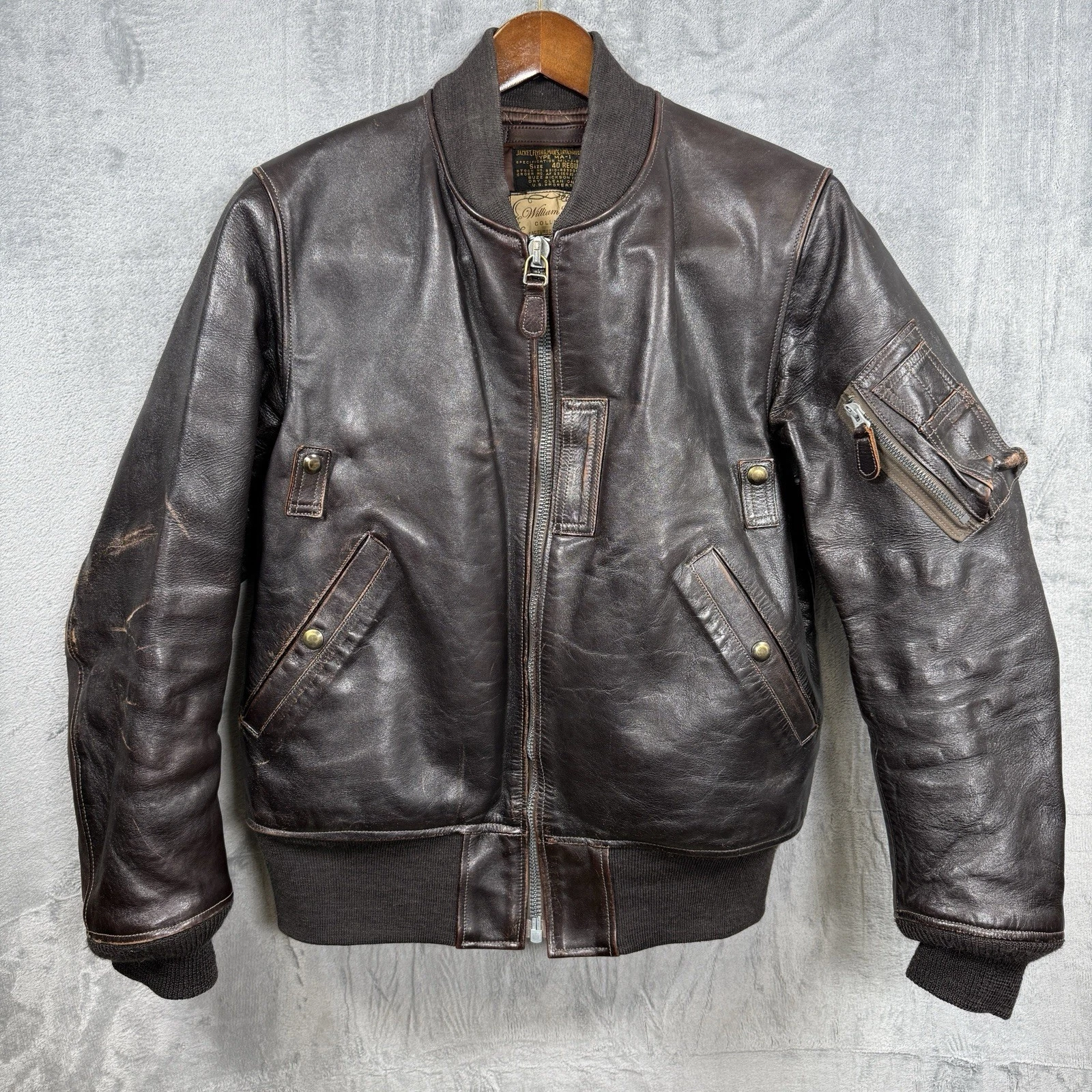 Buzz Rickson's William Gibson MA-1 Leather Flight Jacket Size 40 - product detail image 1