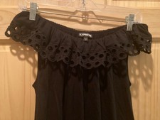 Express Little Black Ruffled Eyelet Off the Shoulder Black Dress Small/Petite