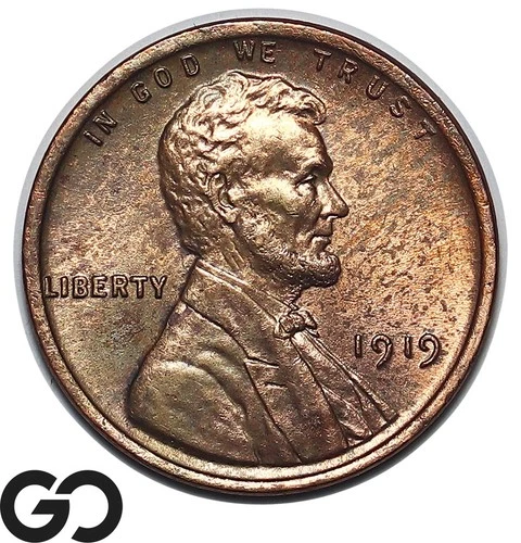 1919 Lincoln Cent Wheat Penny, Red Brown, Choice BU++ RB