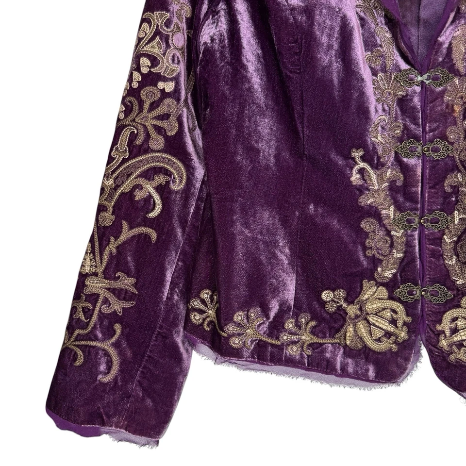 Chaqueta De Colección Y2K Pamela McCoy M Eduardian Whimsigoth Renacimiento Terciopelo Seda Borde Foto 3 de 4