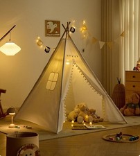 Kids Indian Teepee Tent Wooden Frame Linen Play House Indoor Tipi Playhouse