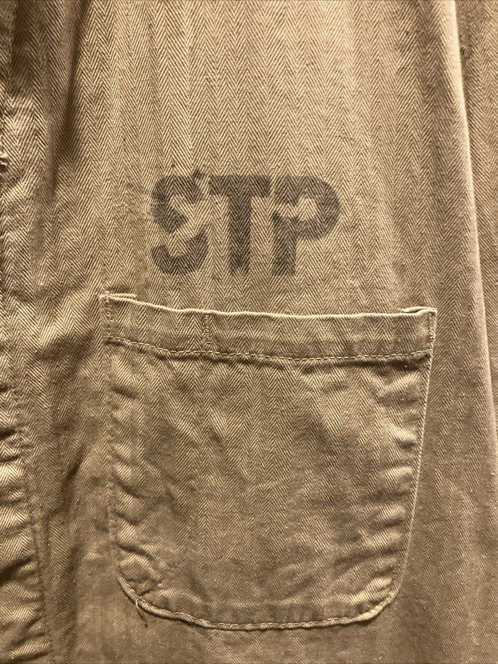 Vintage 50s Red Kap STP Ford HBT Work Shop Coat Jacket 44 M/L 22.5x36 Workwear - Image 2 of 4