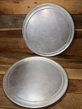 Pair Vintage American Metalcraft 14" Aluminum Wide-Rim Pizza ~Baking Tray USA