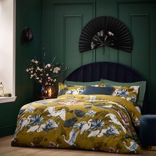 Wylder Kushiro Floral Crane Printed Cotton Rich Duvet Cover Set