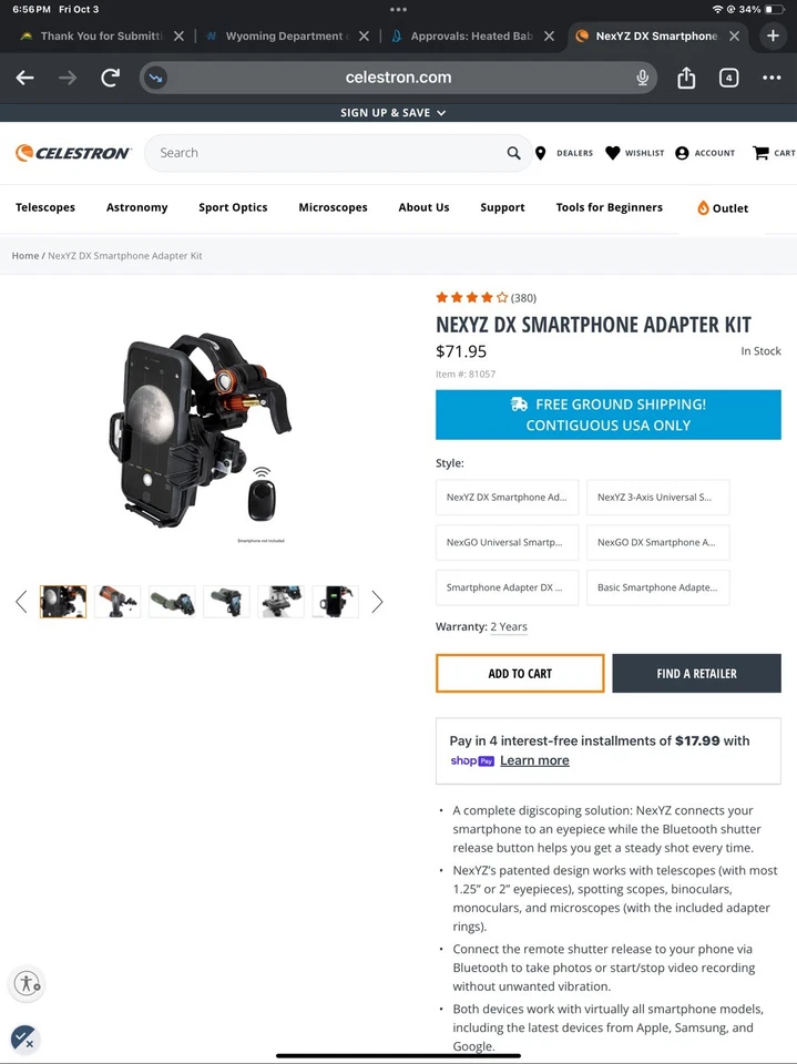 Celestron NexStar 8 SE Computerized Telescope With Deluxe Accessory Kit - Image 2 of 4