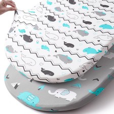 Stretch Fitted Bassinet Sheet Set BROLEX 2 Pack 32x16 Inch, Elephant Whale